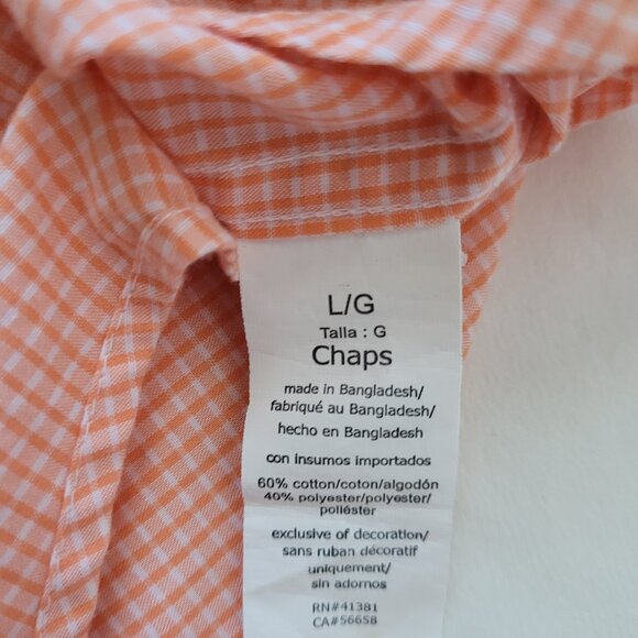 Chaps Orange Checkered Button-Down Short Sleeve Shirt Easy Care Mens Size L - Picture 3 of 8